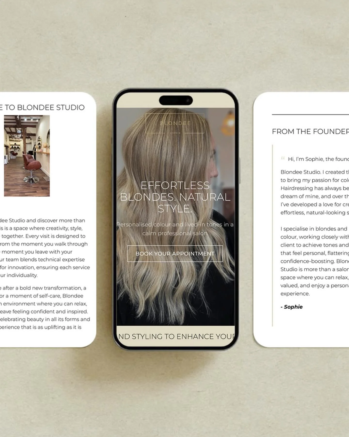 WEBSITE IS NOW LIVE 🤍

A clean, elegant digital home for @sophieblondeestudio, designed to reflect effortless blondes, personalised colour and a calm, considered salon experience.

With a seamless, intuitive layout, the site allows clients to explor