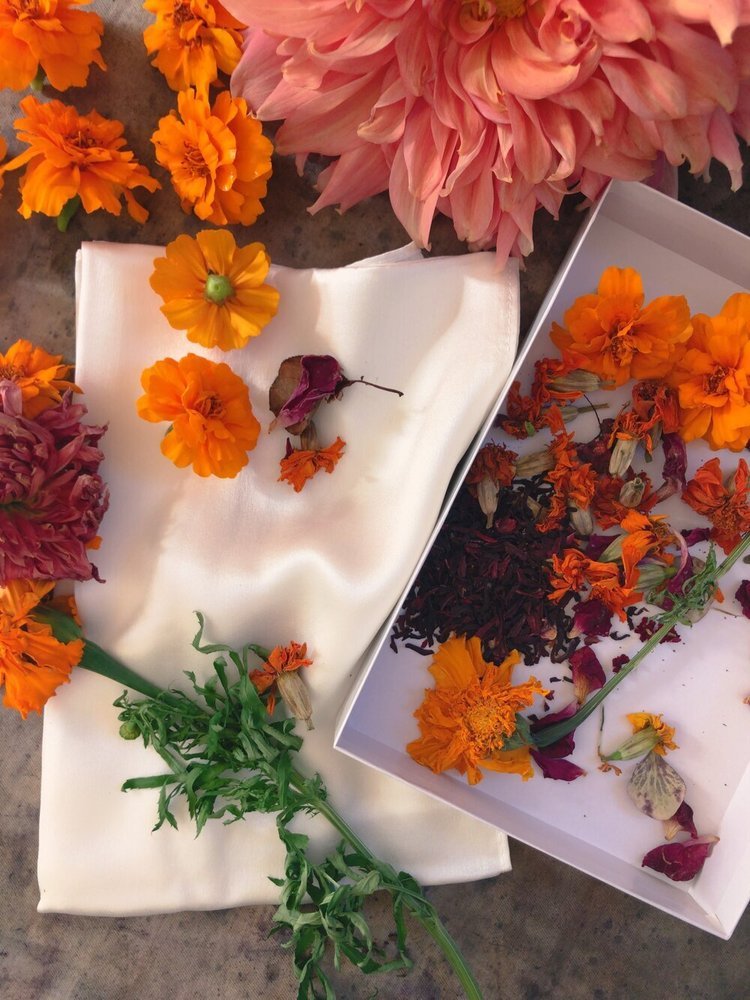 bundle dye kit, dye with botanicals, how to eco print, dye silk scarf, print with flowers, plant dye