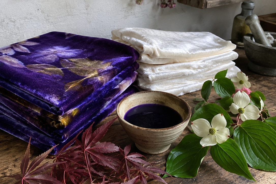 Logwood Botanical contact Printing: Creating Inky Backgrounds with a Dye-Soaked Carrier Blanket