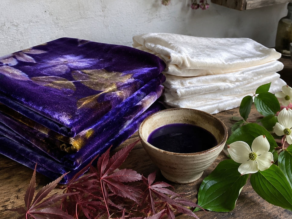 Logwood Botanical contact Printing: Creating Inky Backgrounds with a Dye-Soaked Carrier Blanket
