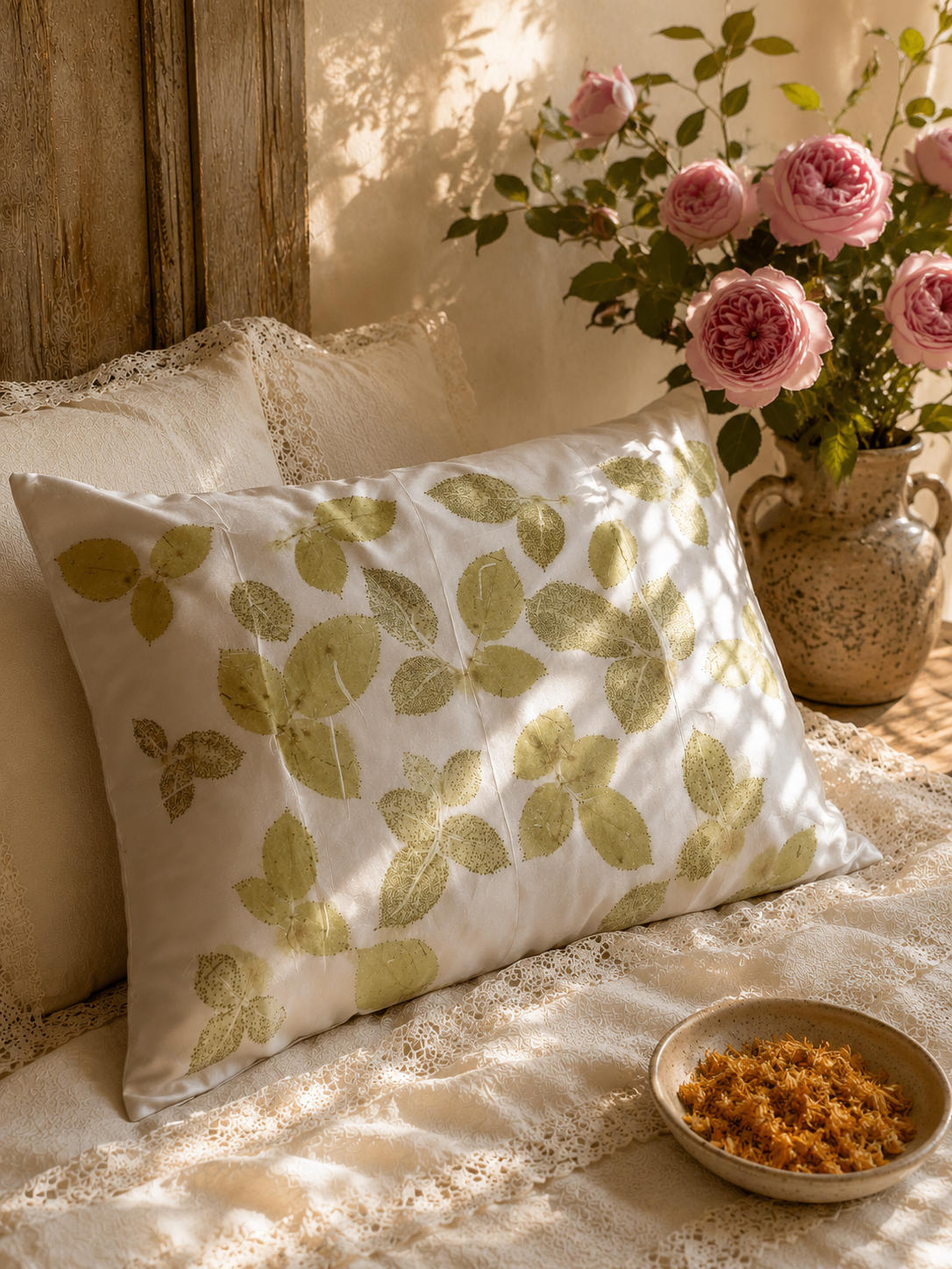 Plant Dyed Silk Pillowcase: Rosa Alba