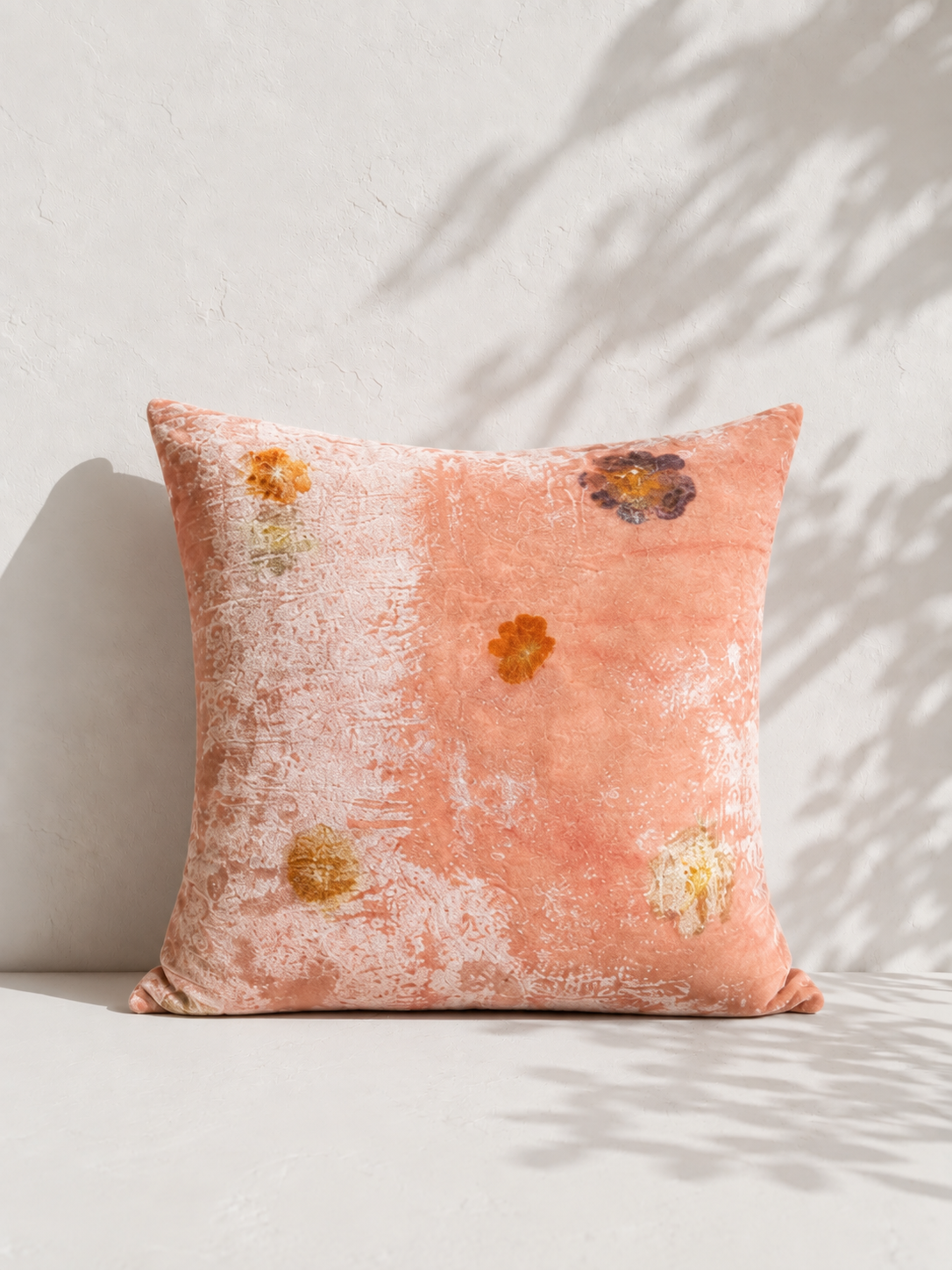 Plant-Dyed Silk Velvet Square Pillow: Persici flores