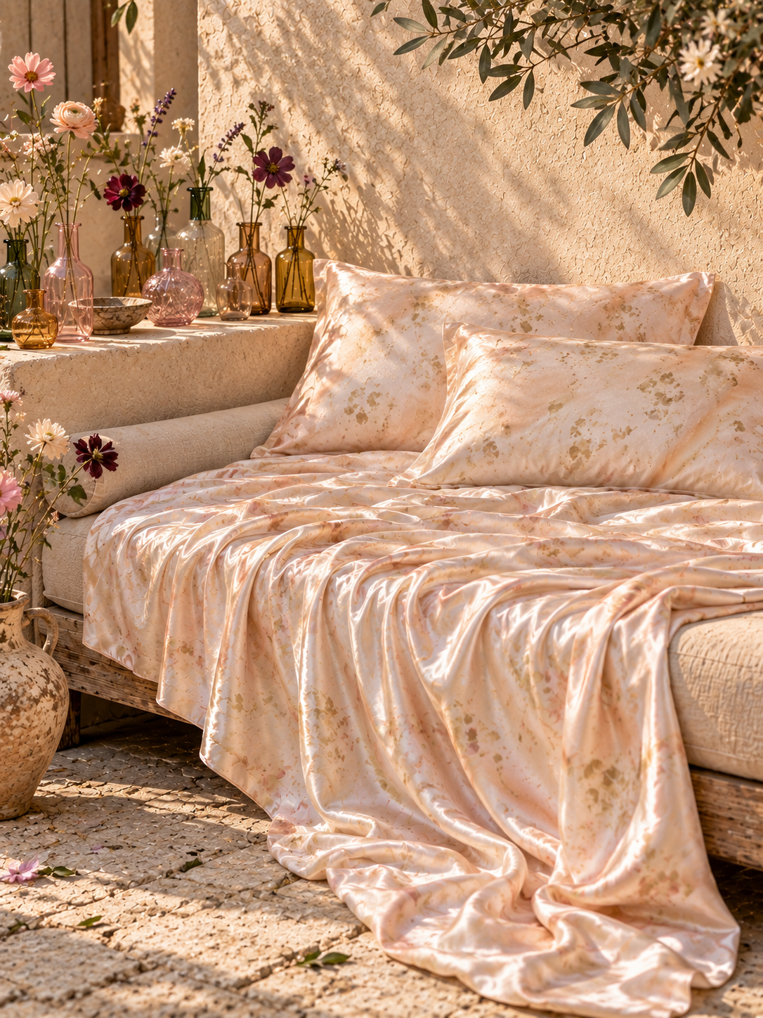 Botanical Printed Silk Sheet: Mystical Rose