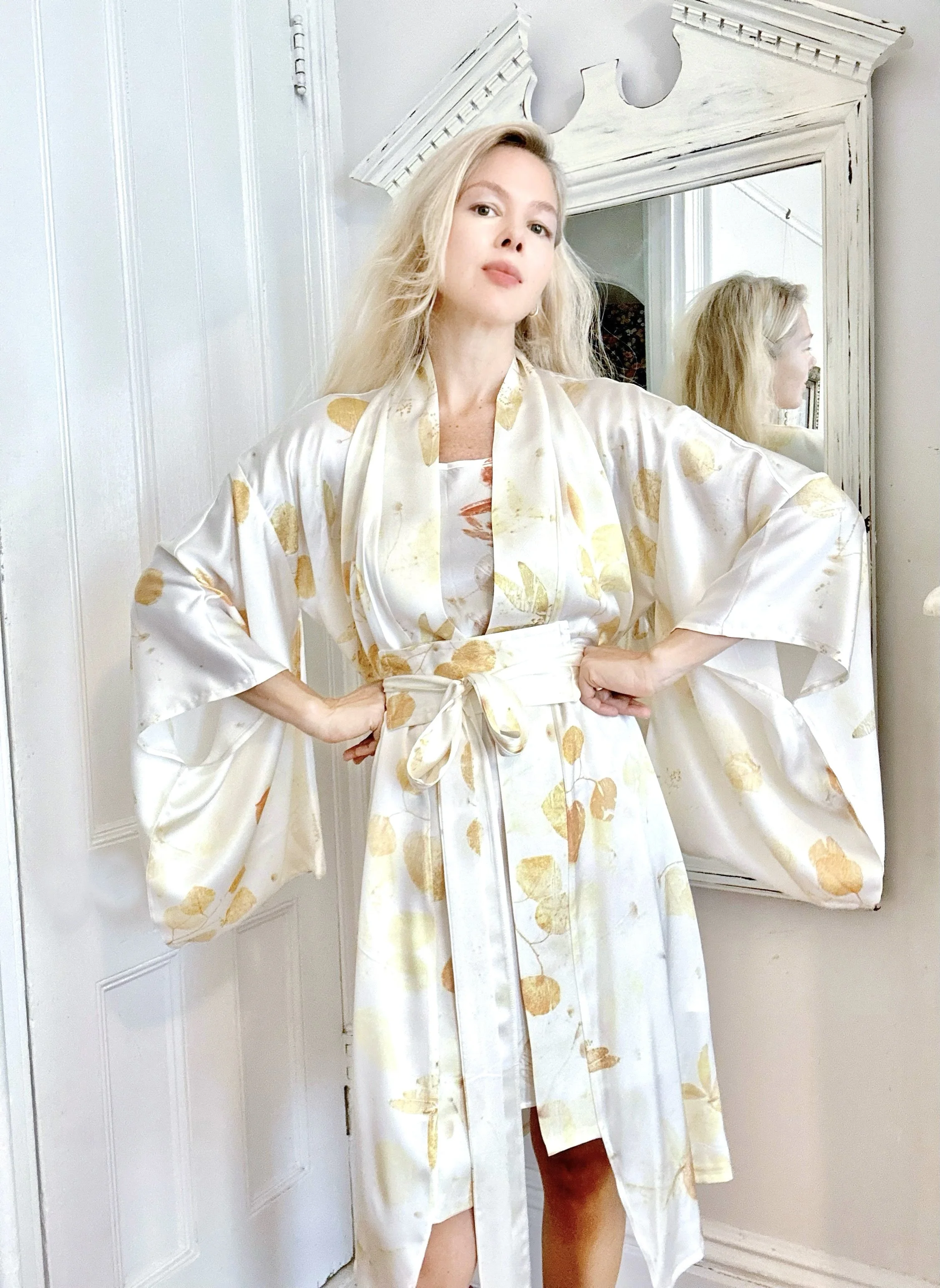 Plant-Dyed Silk Robe: EUCALYPTUS ALBA