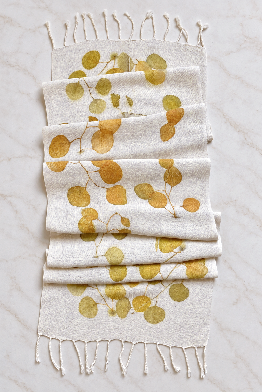 flora obscura silk wool shawl with eucalyptus eco prin