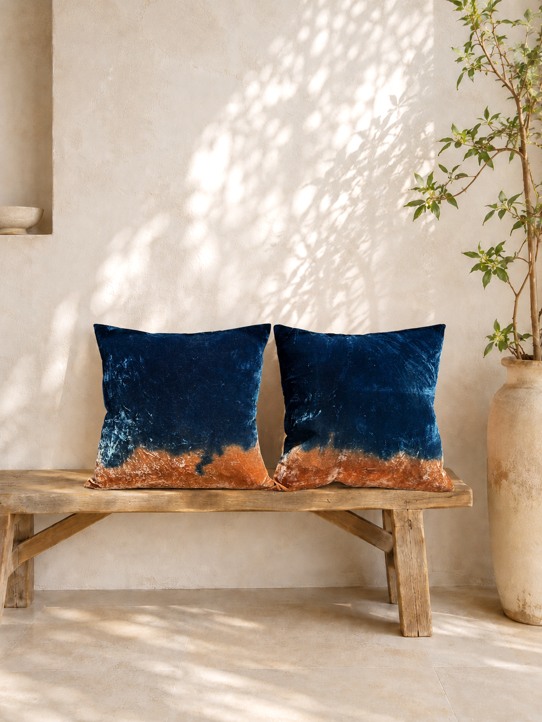 Botanically-Dyed Silk Velvet Pillow: Dark Tide