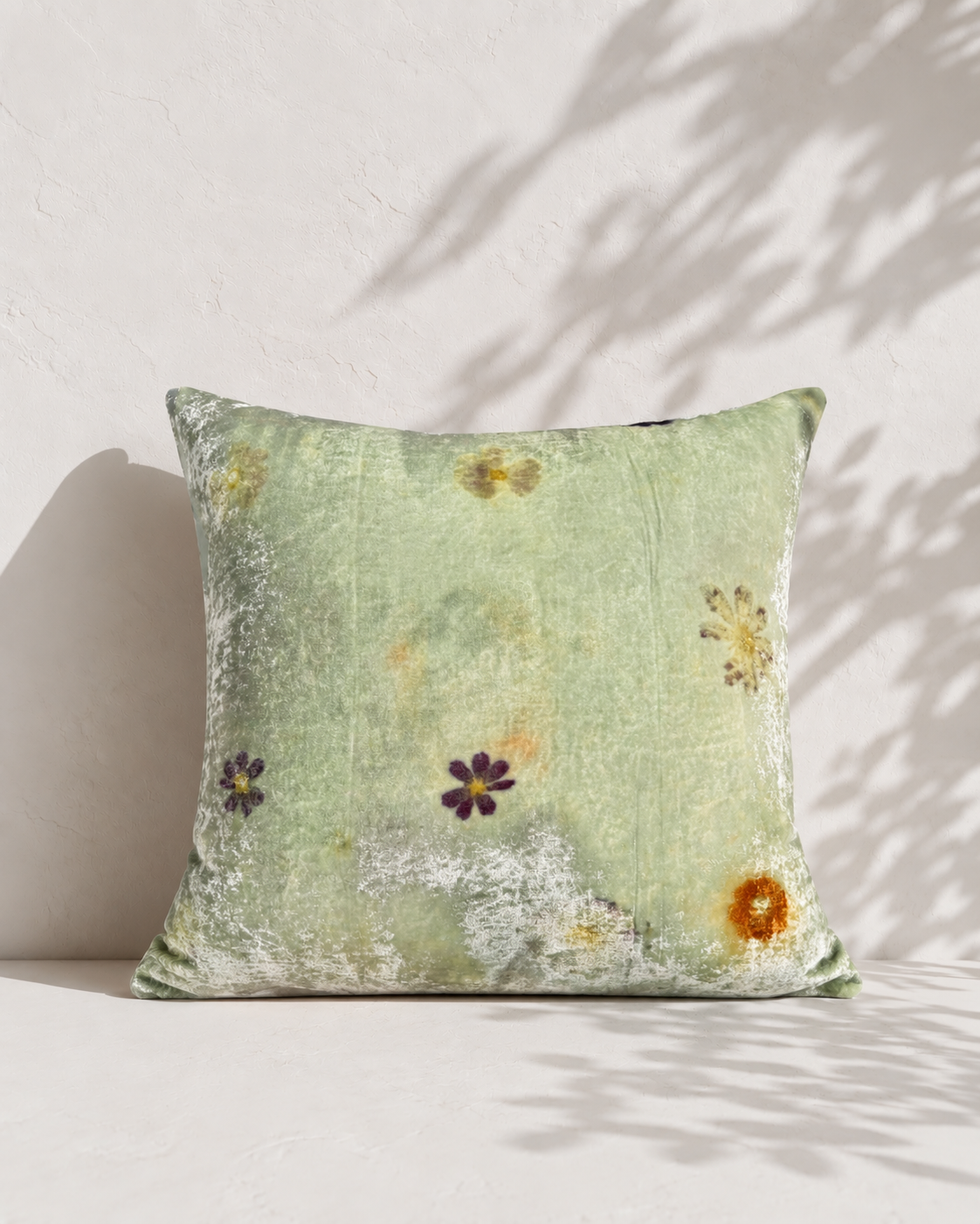 Botanically-Dyed Silk Velvet Pillow: Flores indicum