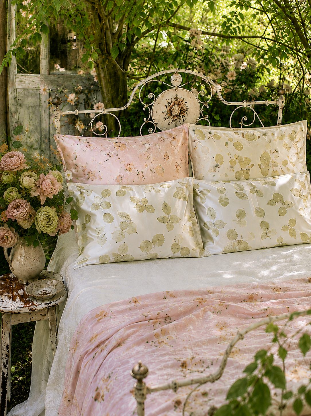 Plant Dyed Silk Pillowcase: Rosa Alba