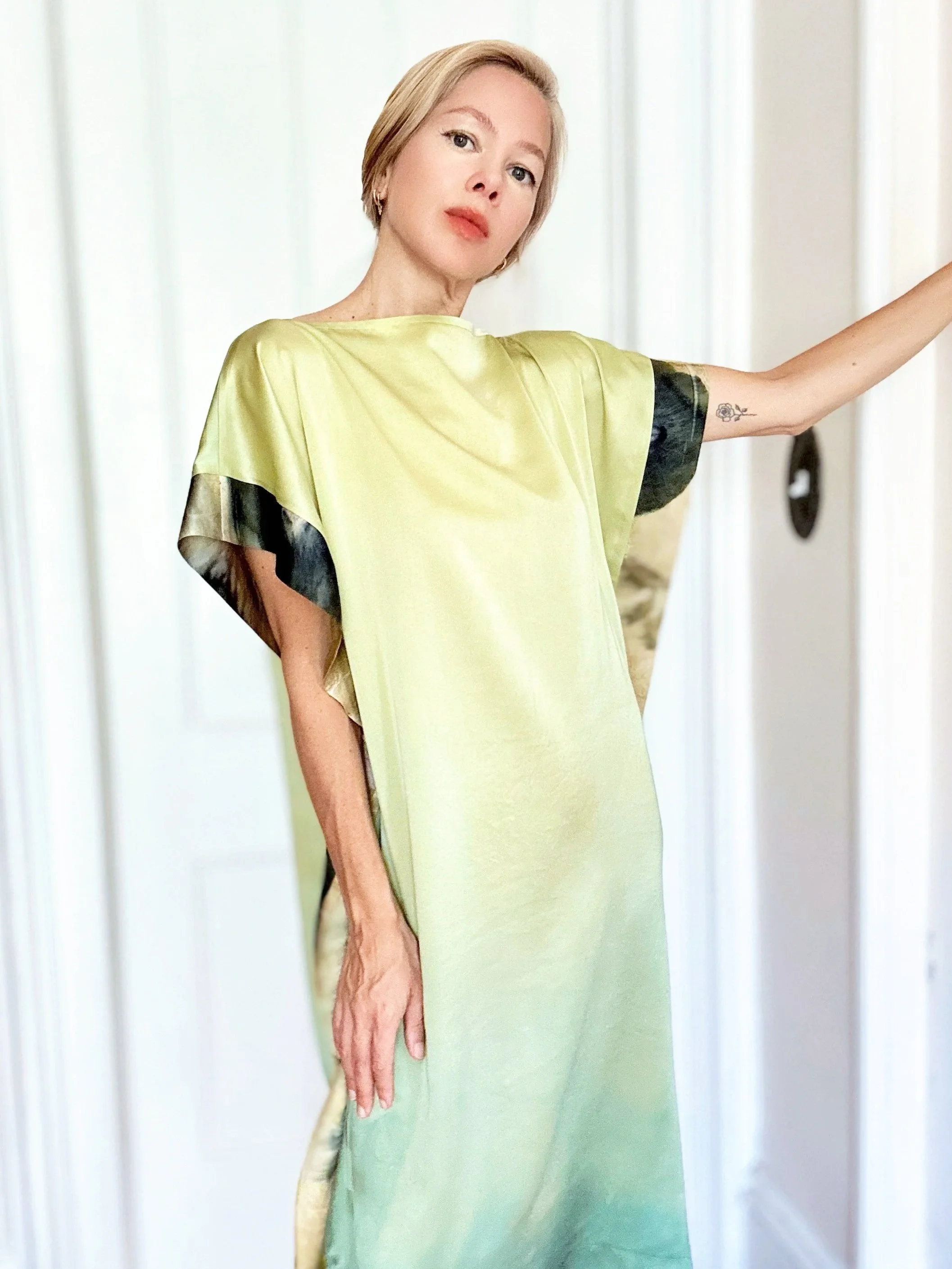 One-of-a-Kind Indigo Garden Silk Kaftan