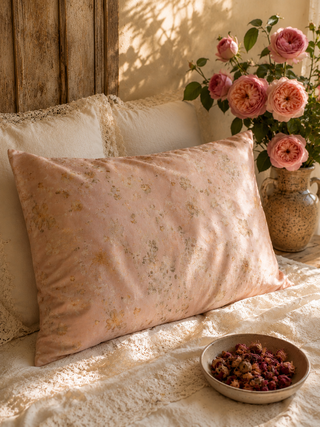 Plant Dyed Silk Pillowcase: Rose on Rose