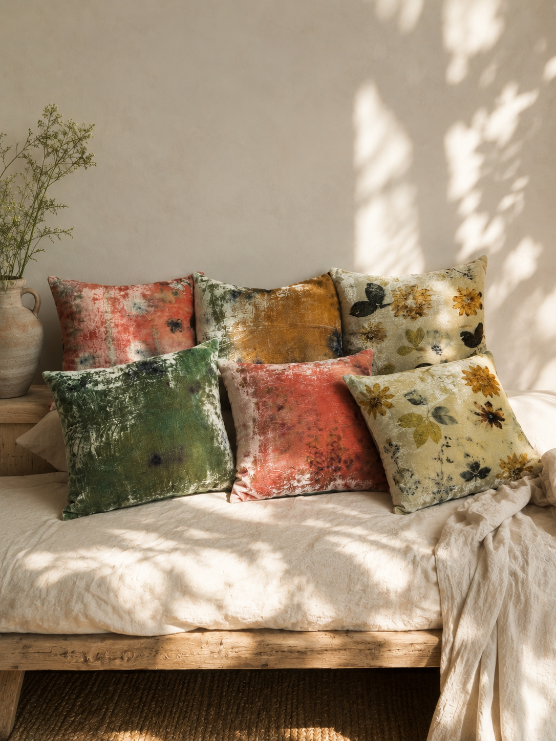 Botanically-Printed Silk Velvet Throw Pillows