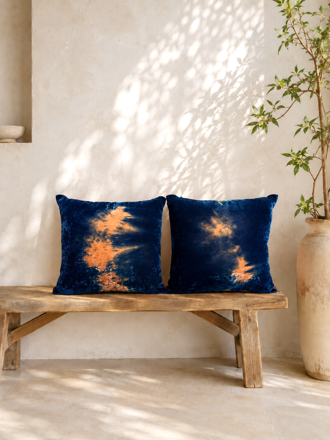 Botanically-Dyed Silk Velvet Pillow: Indigo Drift