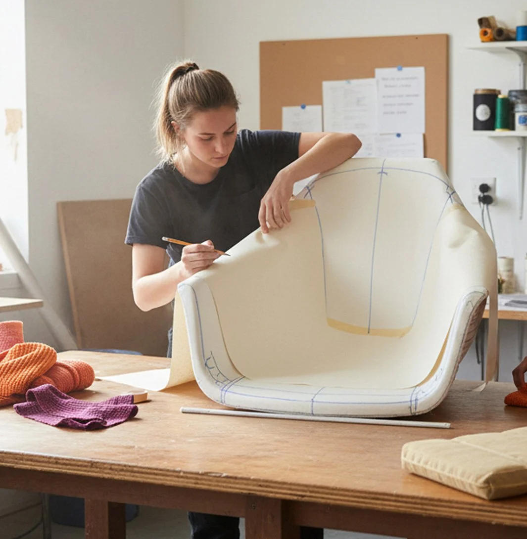 pattern-maker working on a chair sample