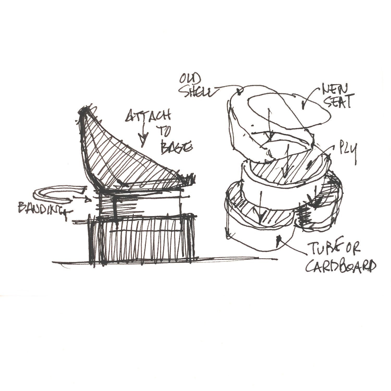 pen and ink sketch of a chair concept