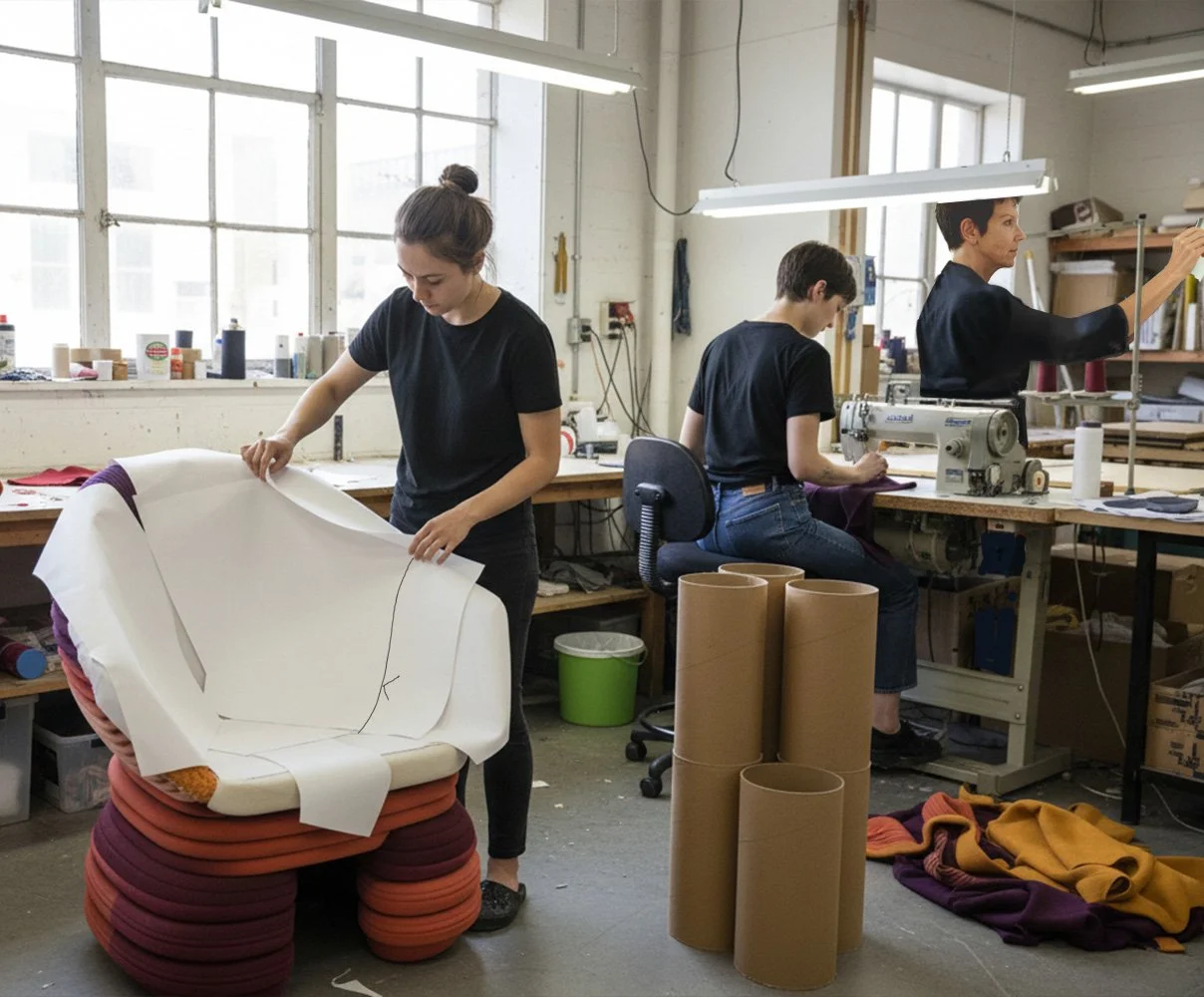 another pattern-maker working on a chair sample