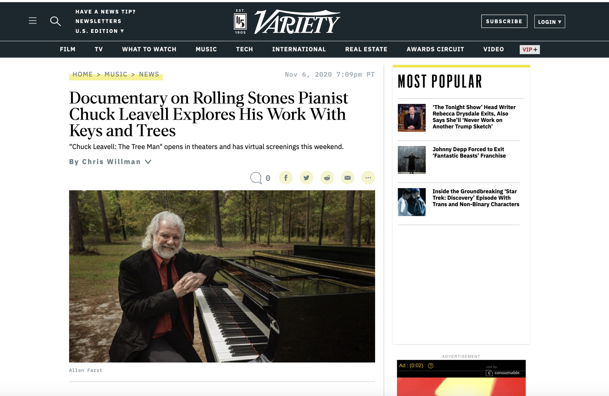 Documentary on Rolling Stones Pianist Chuck Leavell Explores His Work With Keys and Trees