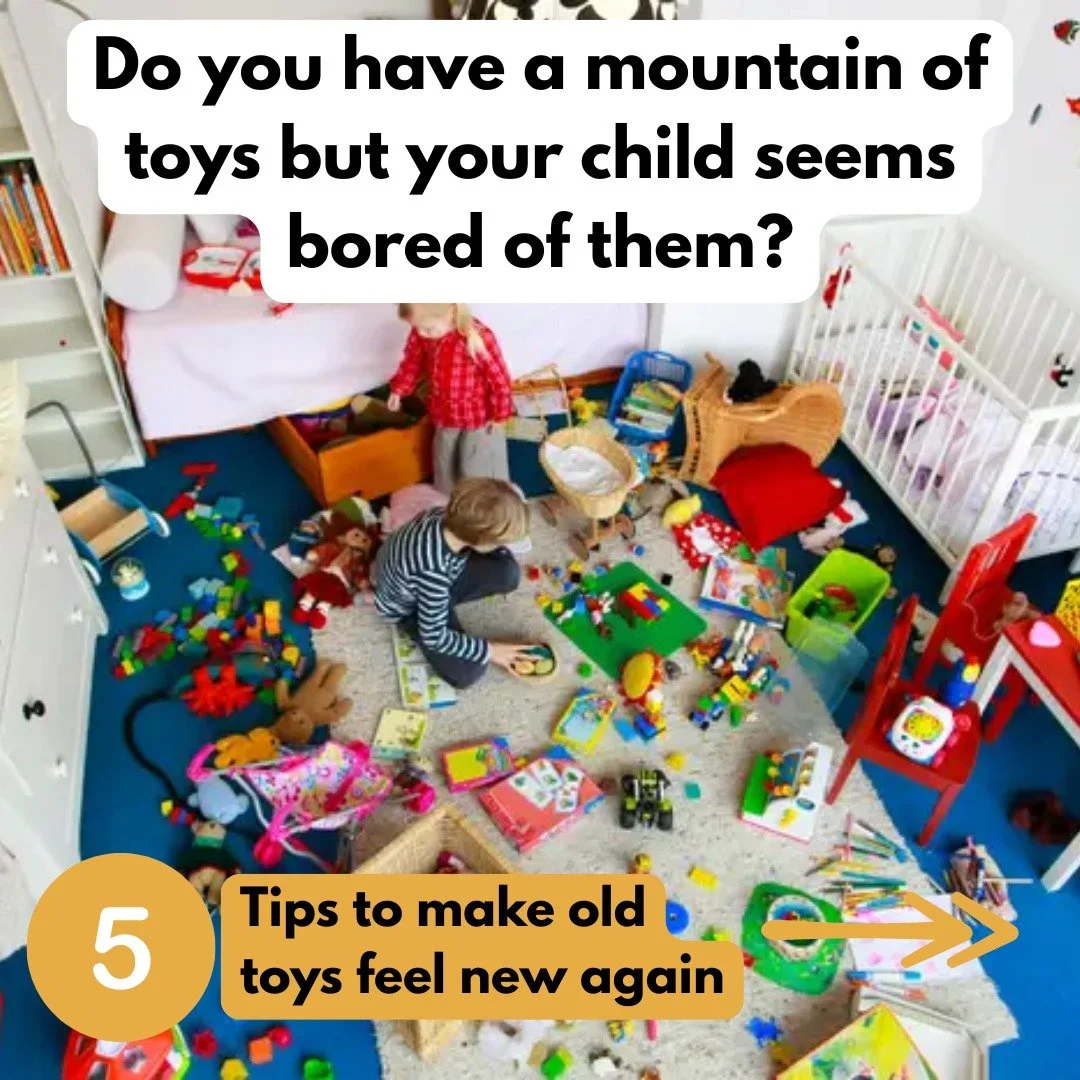 The toys aren't the problem. The novelty is.
Children don't need more, they need different. A new location, a new challenge, a new way to see what they already have. Swipe for 5 easy ways to make old toys feel brand new again. No shopping required.
W
