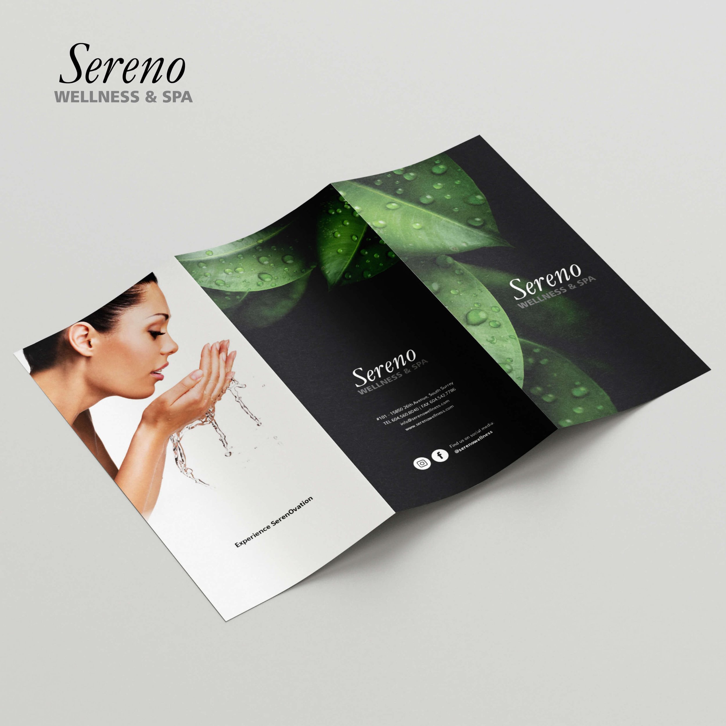 Printed tri-fold brochure design for a Canadian health and wellness medical spa, marketing material, freelance graphic design by Charmaine Muzyka, Calgary Alberta (Copy)