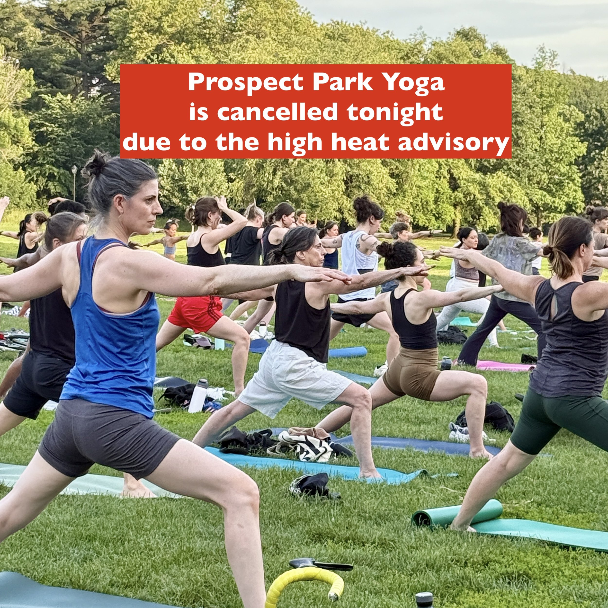 Prospect Park Yoga is cancelled on Thursday, July 2 due to the high heat.  See you next week!
