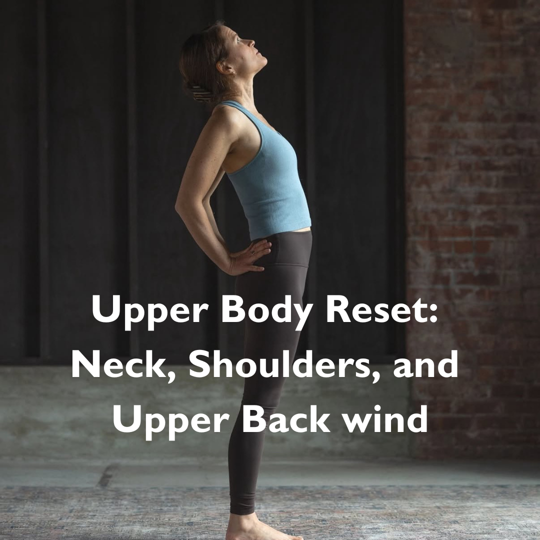 Saturday, June 27th - 1:00 pm - Focus on releasing and strengthening the upper back, neck, and shoulders while also incorporating abdominal work, standing poses, and some vinyasa to improve posture. 