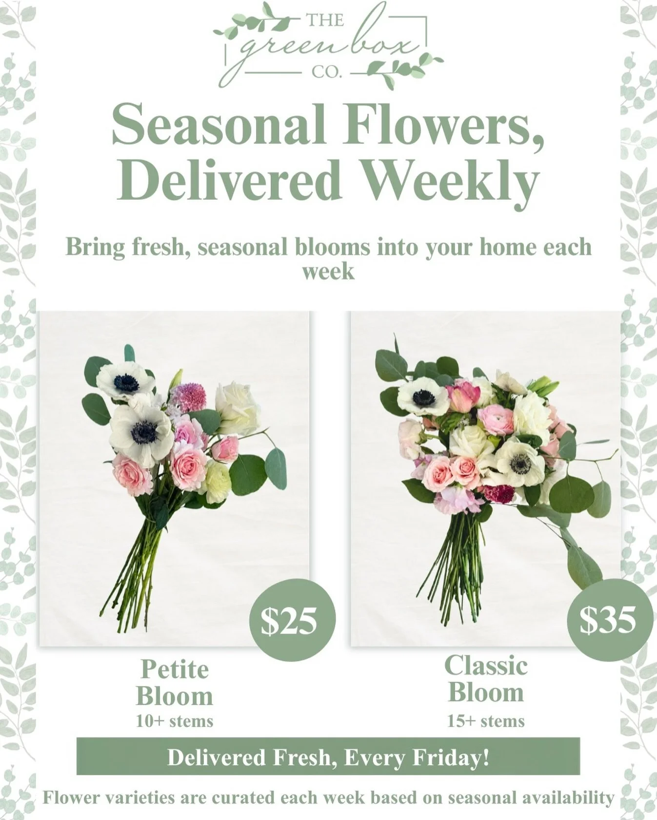 𝐅𝐫𝐞𝐬𝐡 𝐟𝐥𝐨𝐰𝐞𝐫𝐬, 𝐝𝐞𝐥𝐢𝐯𝐞𝐫𝐞𝐝 𝐞𝐯𝐞𝐫𝐲 𝐅𝐫𝐢𝐝𝐚𝐲. 🌸
Introducing our new weekly flower delivery service featuring thoughtfully curated seasonal blooms, hand-selected to celebrate the beauty of each season.

Choose from our&nbsp;P