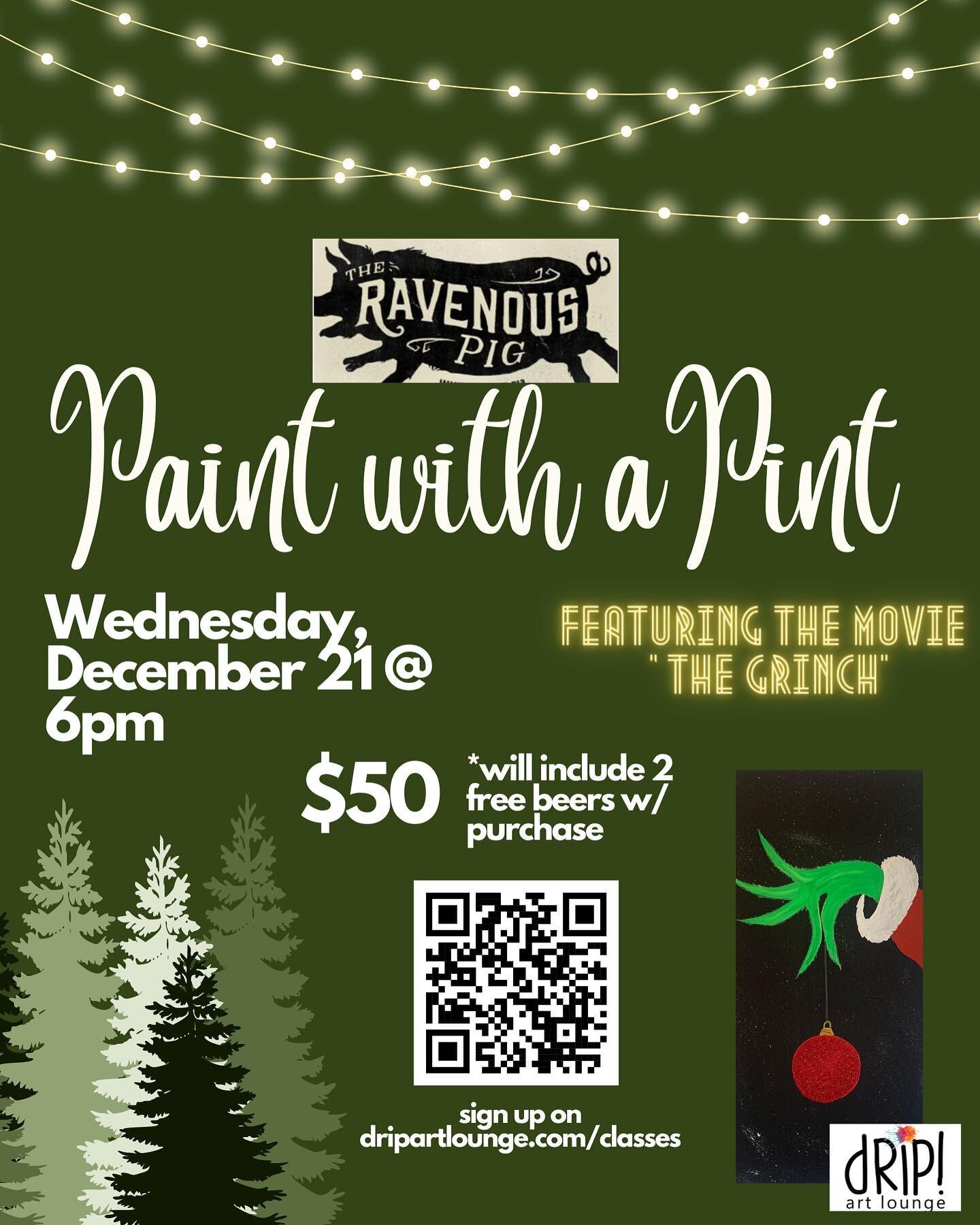 You all have been asking about our Paint in the Park, but what about something better&hellip;painting in the Beer Garden! We are finally teaming up with our neighbors, @theravenouspig and bringing you a fun-filled night full of creativity, holiday ch