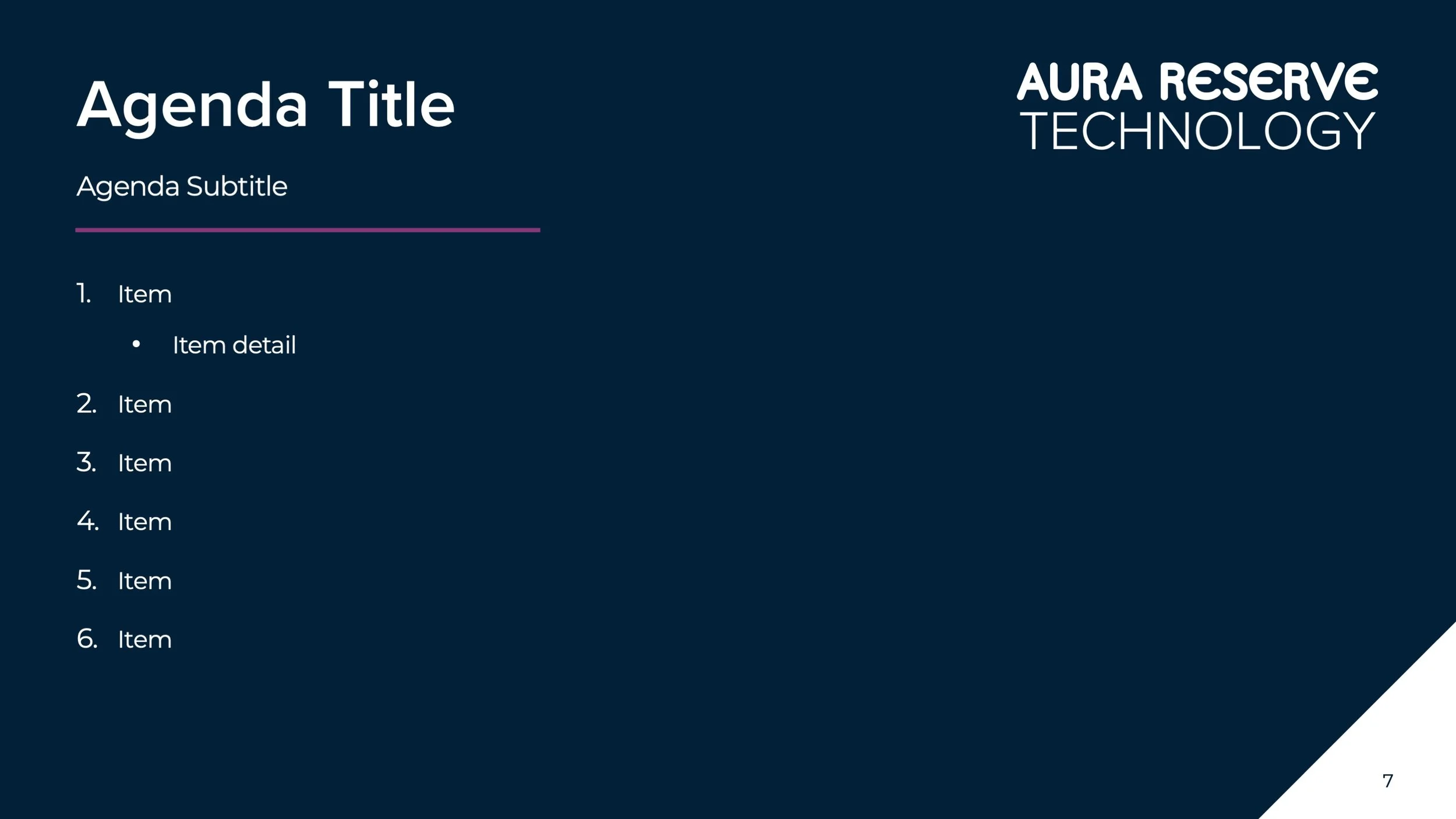 Agenda Slide (Single - Dark)