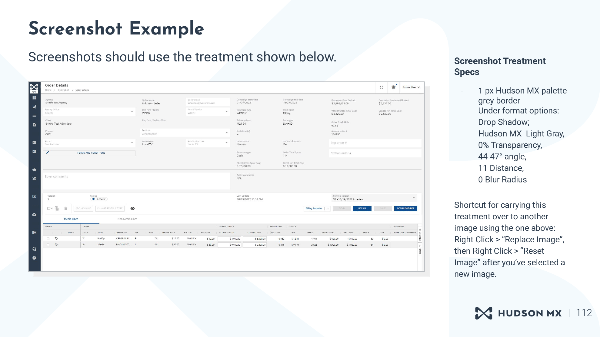 Instructions on how to properly format a screenshot on a slide.