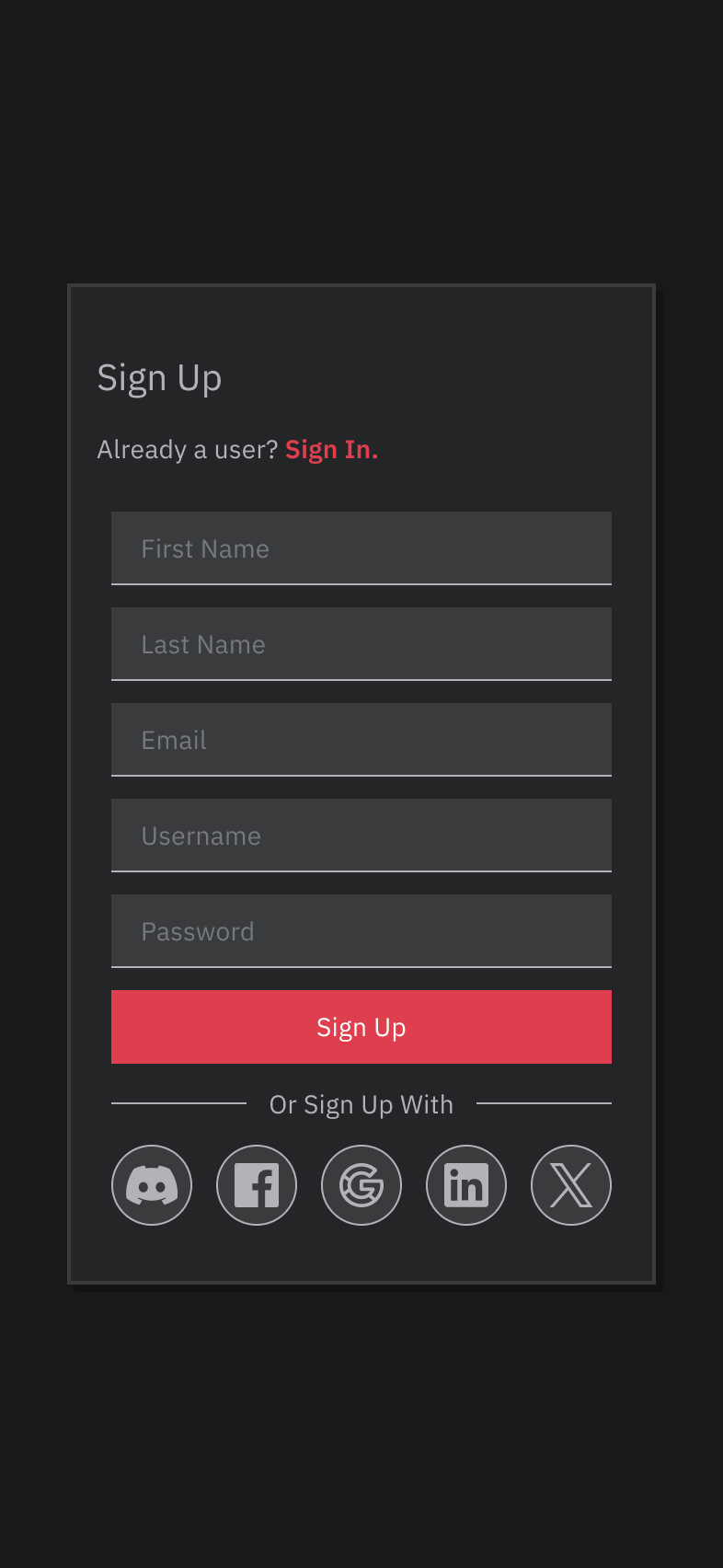 Sign Up Screen