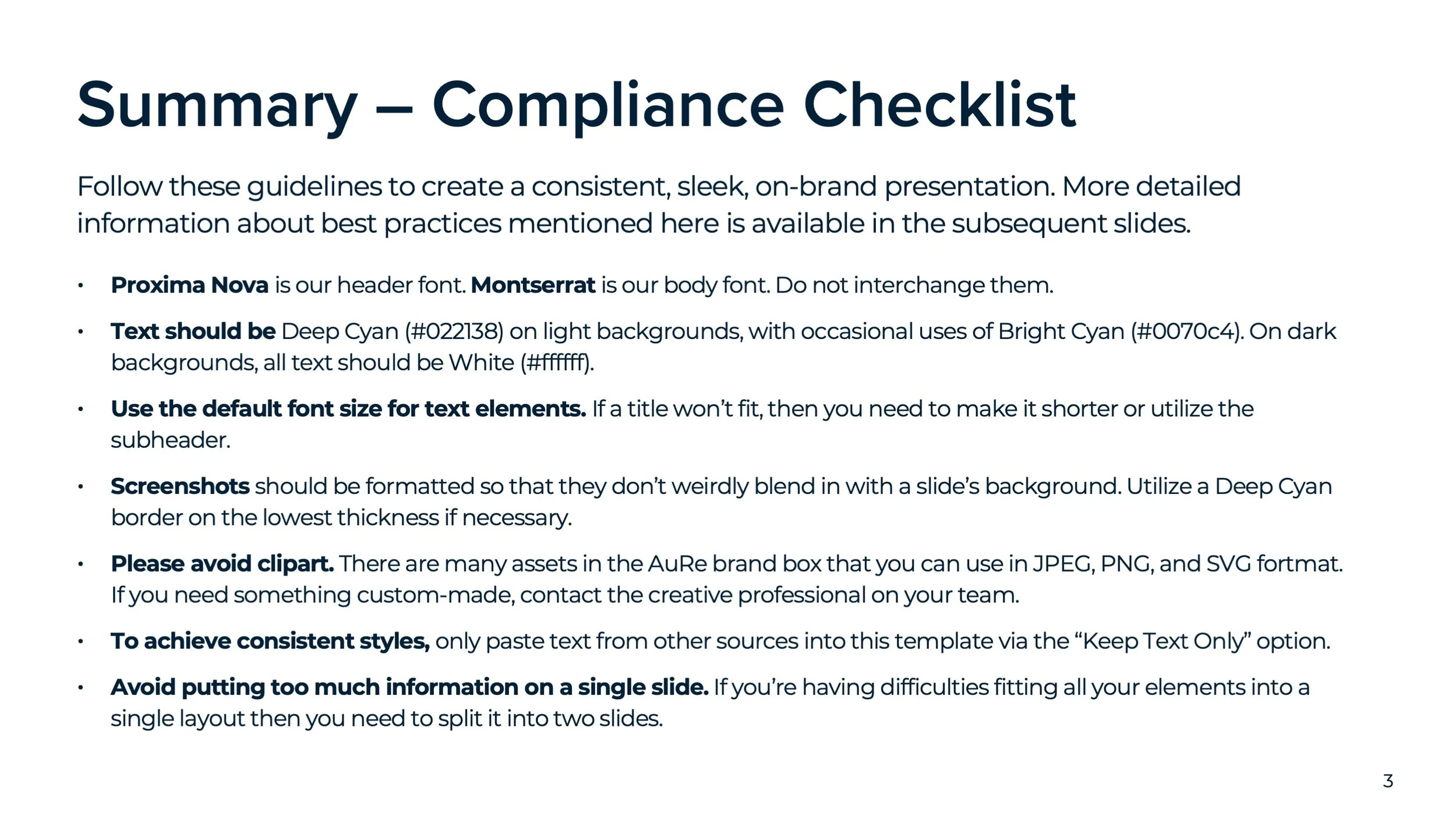 Summary - Compliance Checklist
