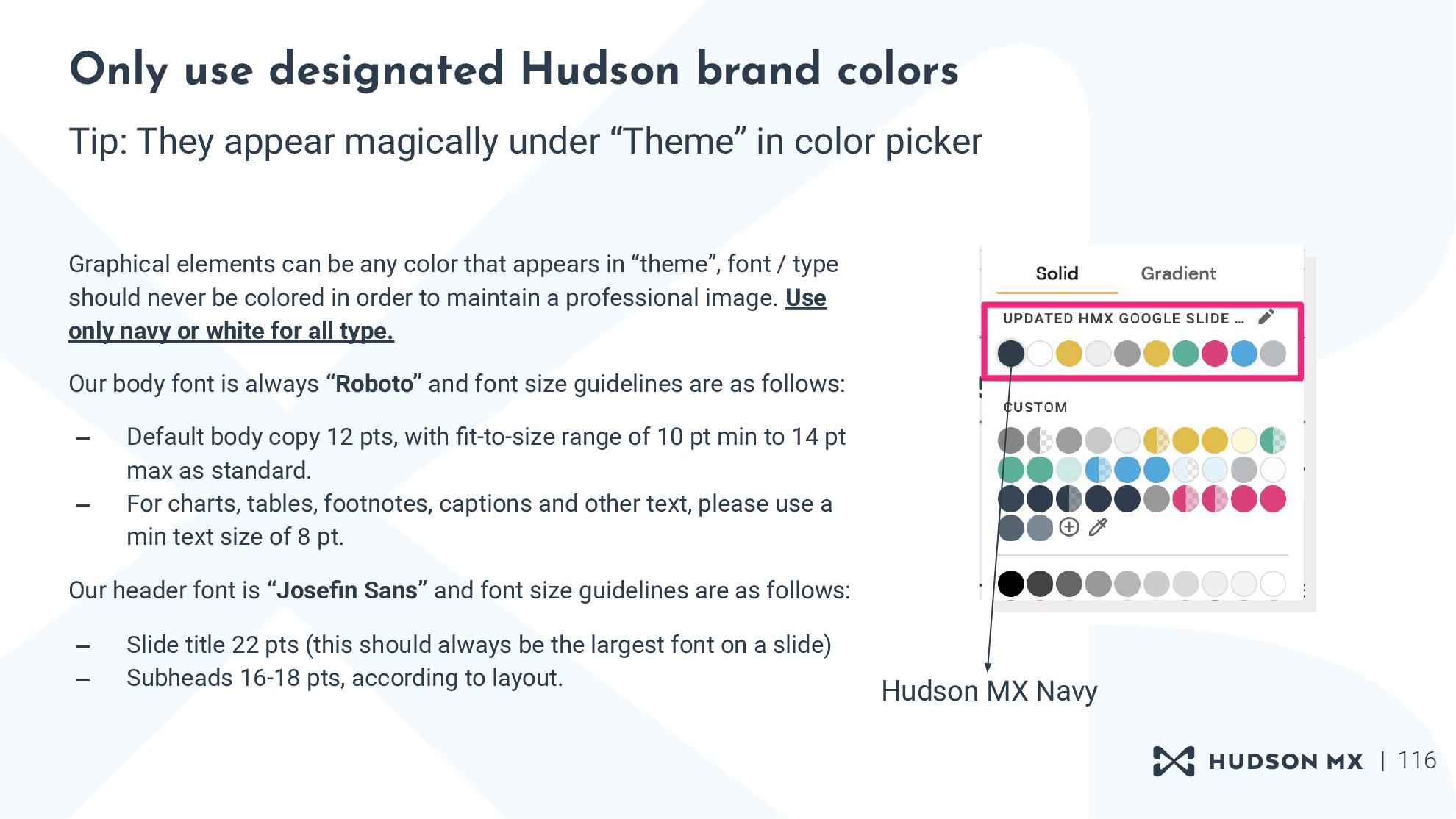 Instructions regarding proper brand color use within the template.