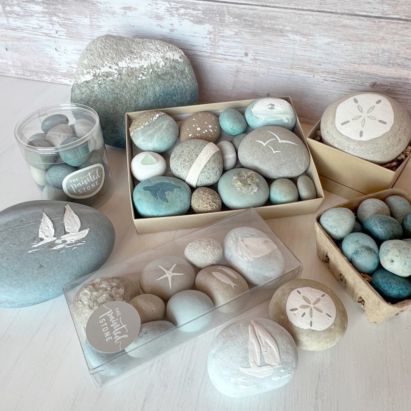 The Painted Stone collections include a range of offerings including our original boxed sets, larger individual stones, and our popular minis! We will be at the Rosseau Farmer's Market this Friday August 4th from 9-2... see you there!