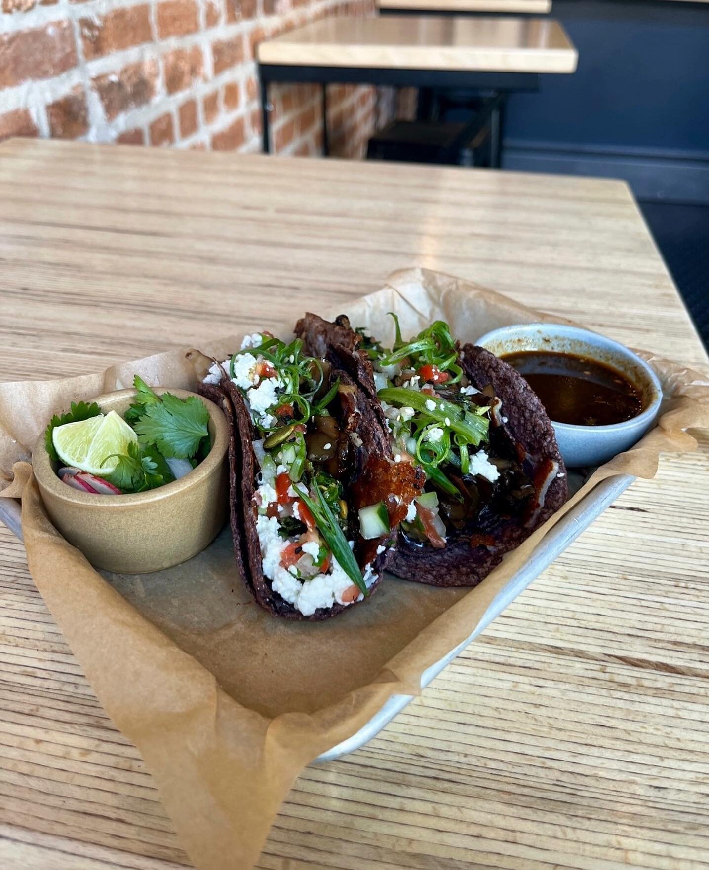 Chef Matt &amp; the team have been making some awesome changes to the menu along with the change in season! Here we have our Maitake Mushroom tacos served with a mushroom birria sauce. Book with resy for tonight! 
Open from 12-11 
Happy hour from 3-5