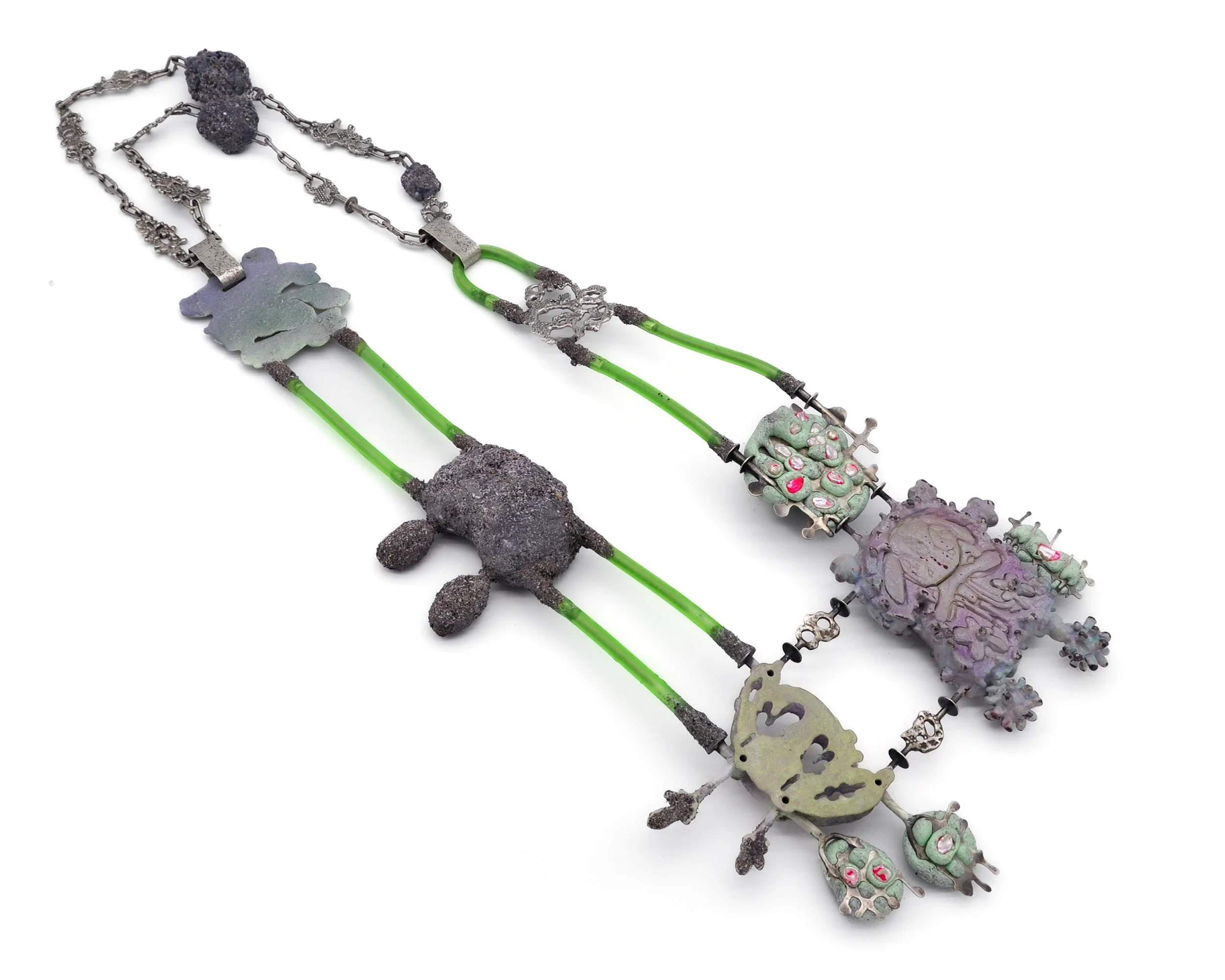 PR4XiiTH3A[moon_collector]_detail_2024_850.9x292.1x31.75_ElectroformedCopper.Brass,Steel,GrapeAgate,KeshiPearls,Asphalt,TexasDirt,Acrylic,Pastels,SprayPaint,Patina_Artist.jpg