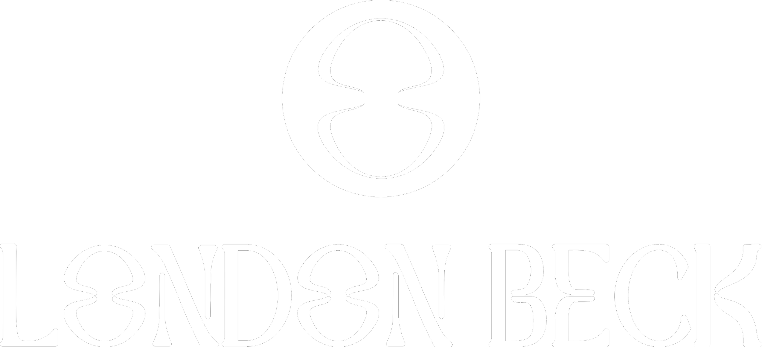 Black and white logo with graphic of a face mask and the text 'LONDON BECK'.