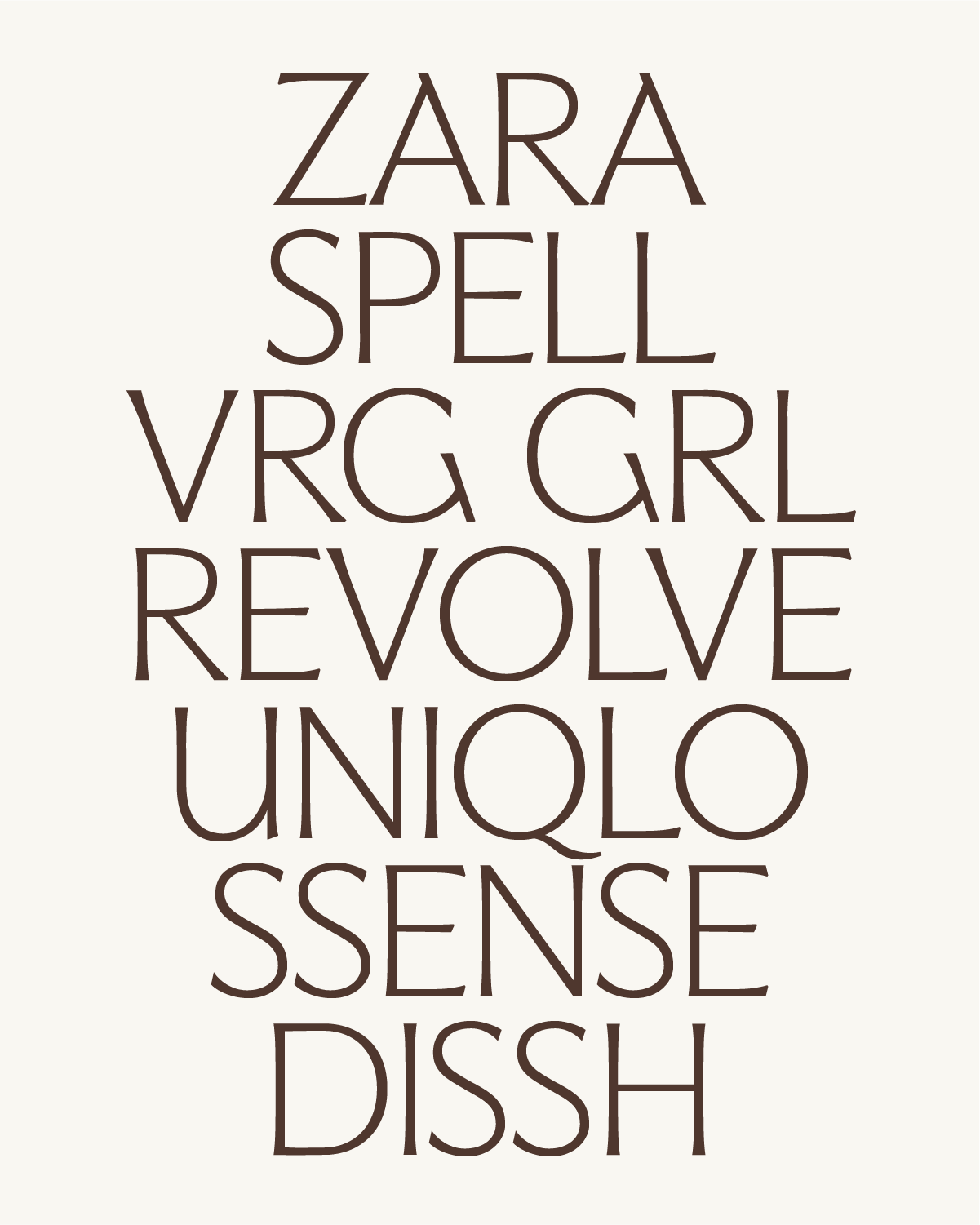 Centered and stacked text in Meg Burk's font, Aurora, commercially available.
