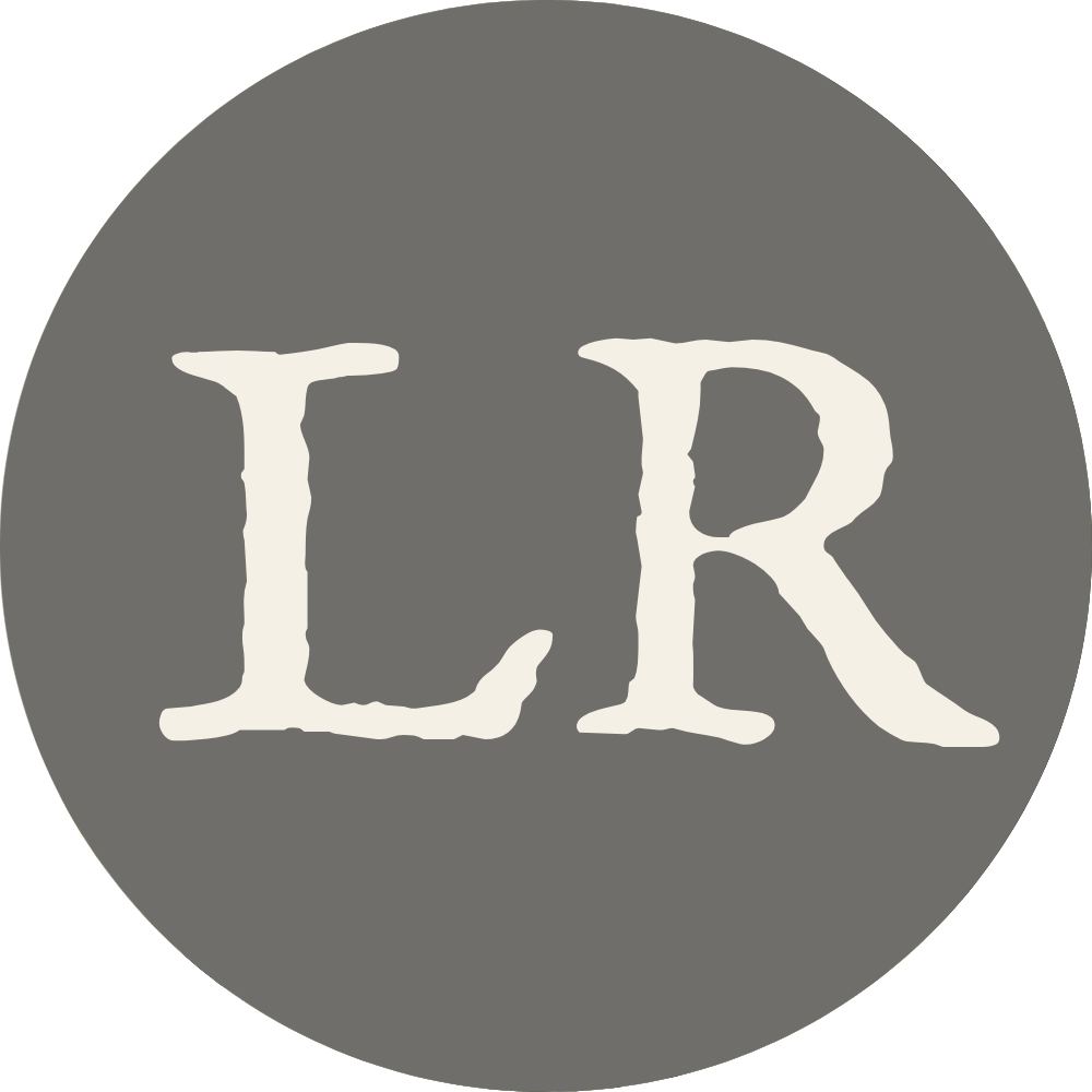 Gray circular logo with white text 'LR' in the center.