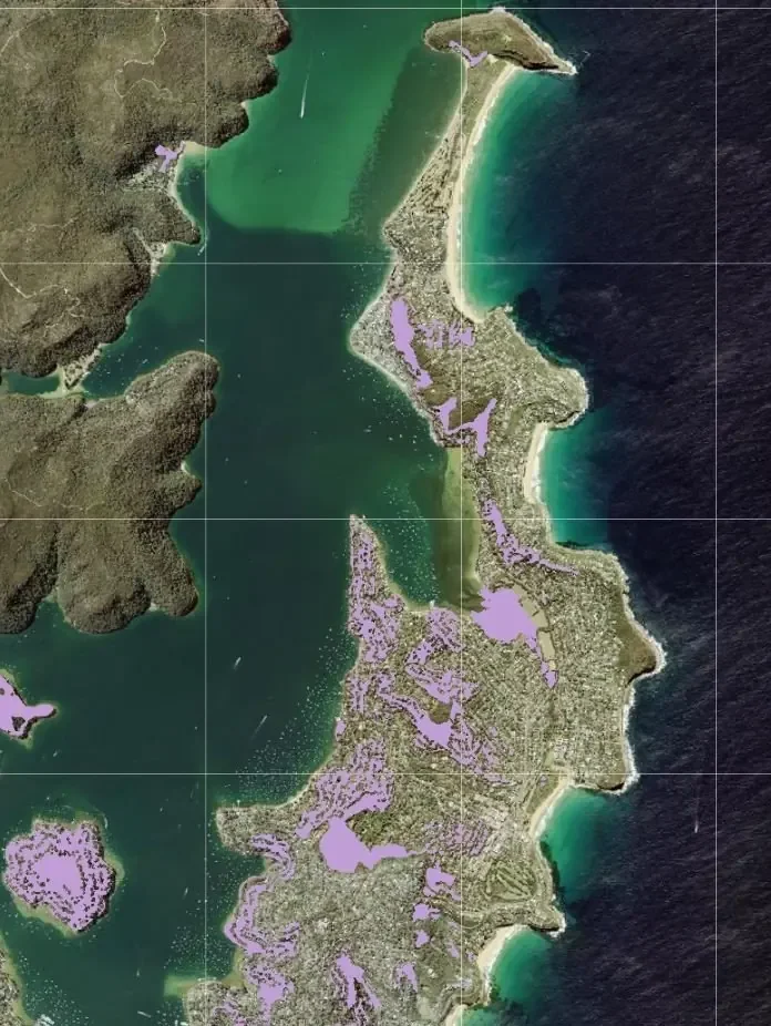 Aerial view of the Northern Beaches peninsula.