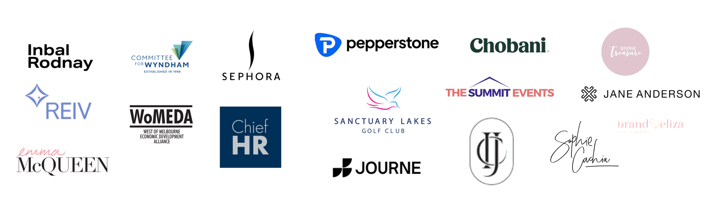 Logos of trusted brand partners including Sephora, Chobani and corporate clients, working with Melbourne event planner Carter & Ko