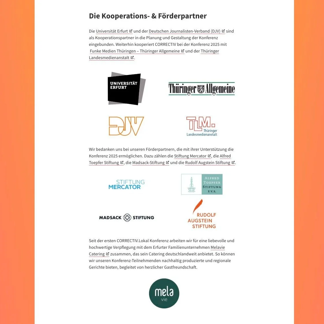🤝 Wir freuen uns auf die erneute Zusammenarbeit mit @correctiv_org!

Dank dieser kreativen Partnerschaft genie&szlig;en alle Konferenz-Teilnehmenden nachhaltig produzierte, regionale Gerichte &ndash; serviert mit herzlicher Gastfreundschaft. 🌿🍽️

