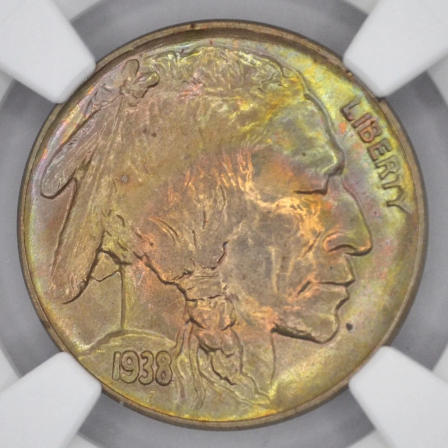 1938-D 5C Buffalo Nickel NGC MS66 - Beautiful Neon Toning