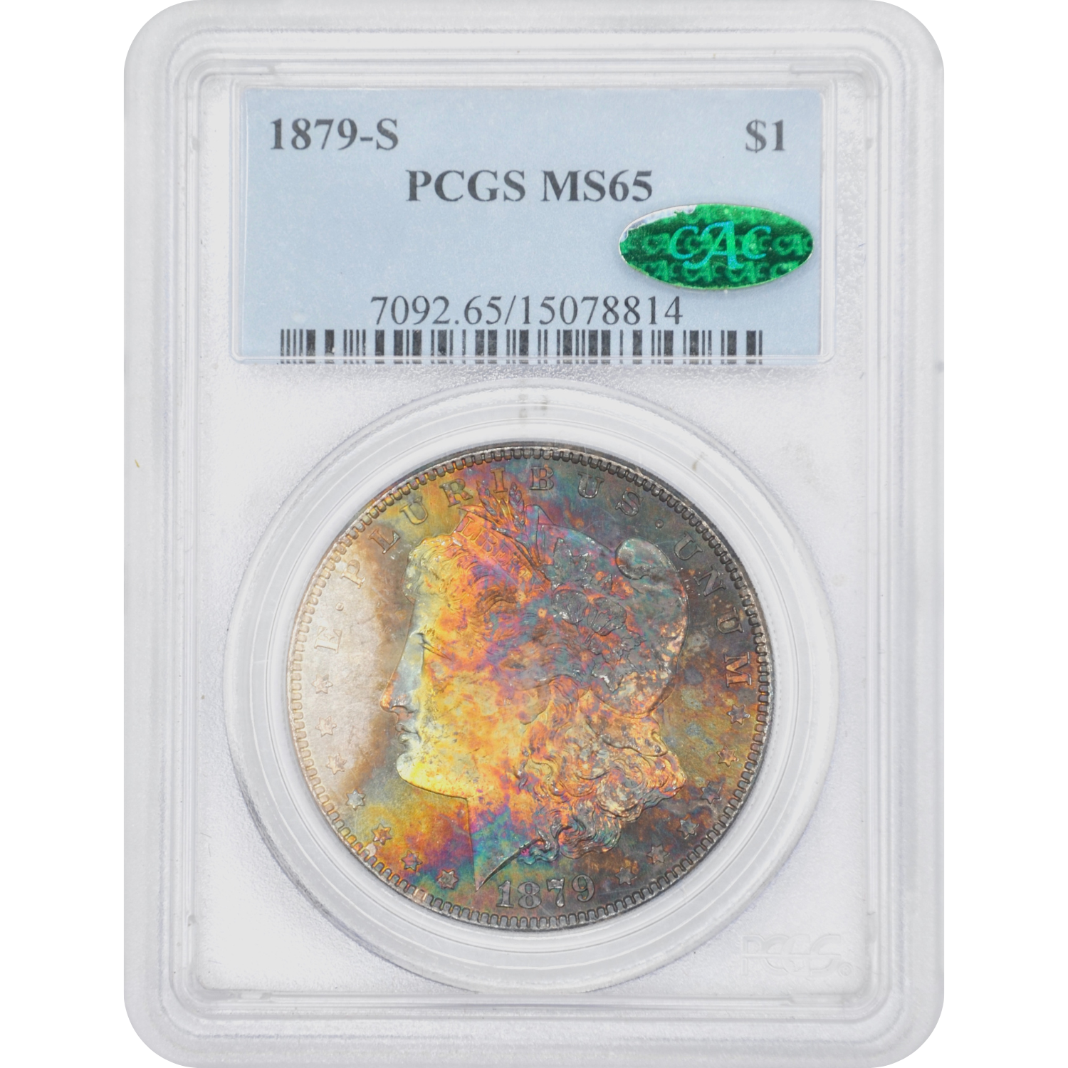 1879-S $1 Morgan Silver Dollar PCGS MS65 CAC - Fabulous Rainbow Toning