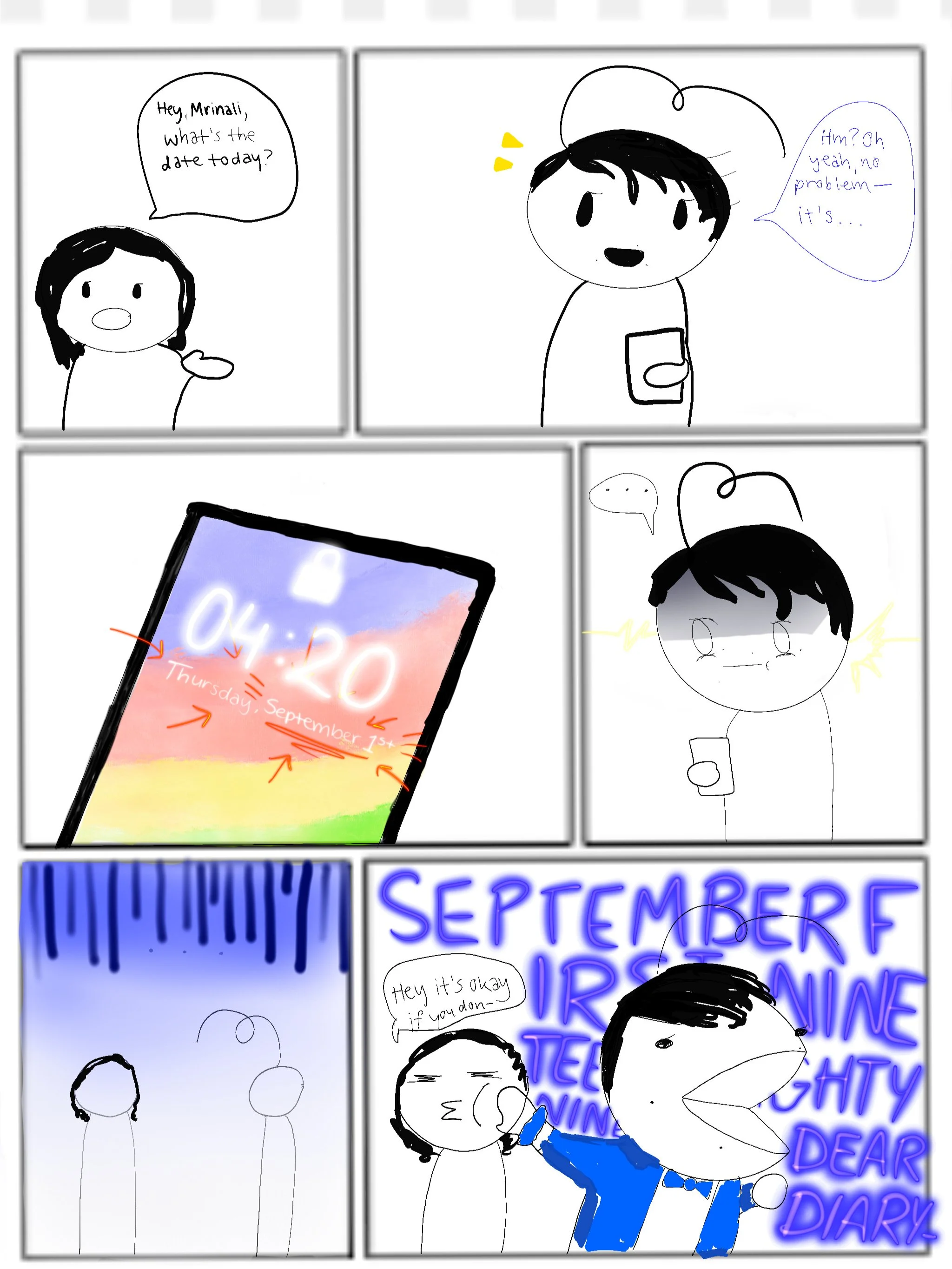 A self-aware comic depicting what it's like to be around me on September 1st