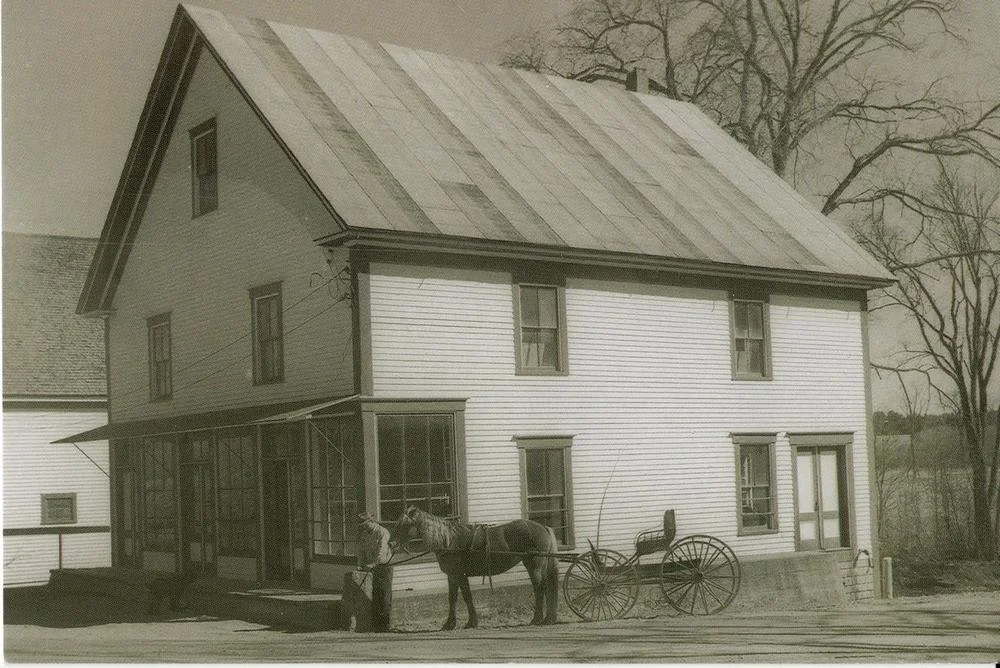 The Jewett Store at Head Tide, photograph c. 1920s, with a horse and carriage at the entrance