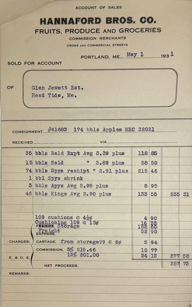 Hannaford Bros. Account of Sales, May 1, 1931