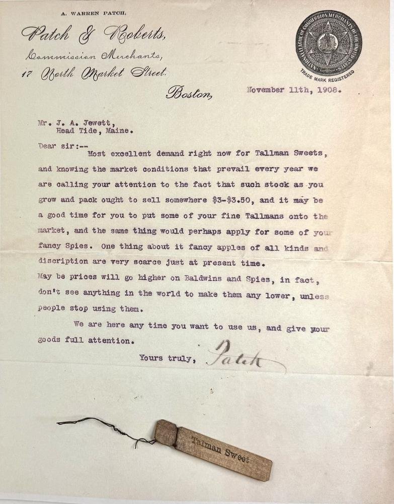 Patch & Roberts letter to J. A. Jewett, November 11, 1908