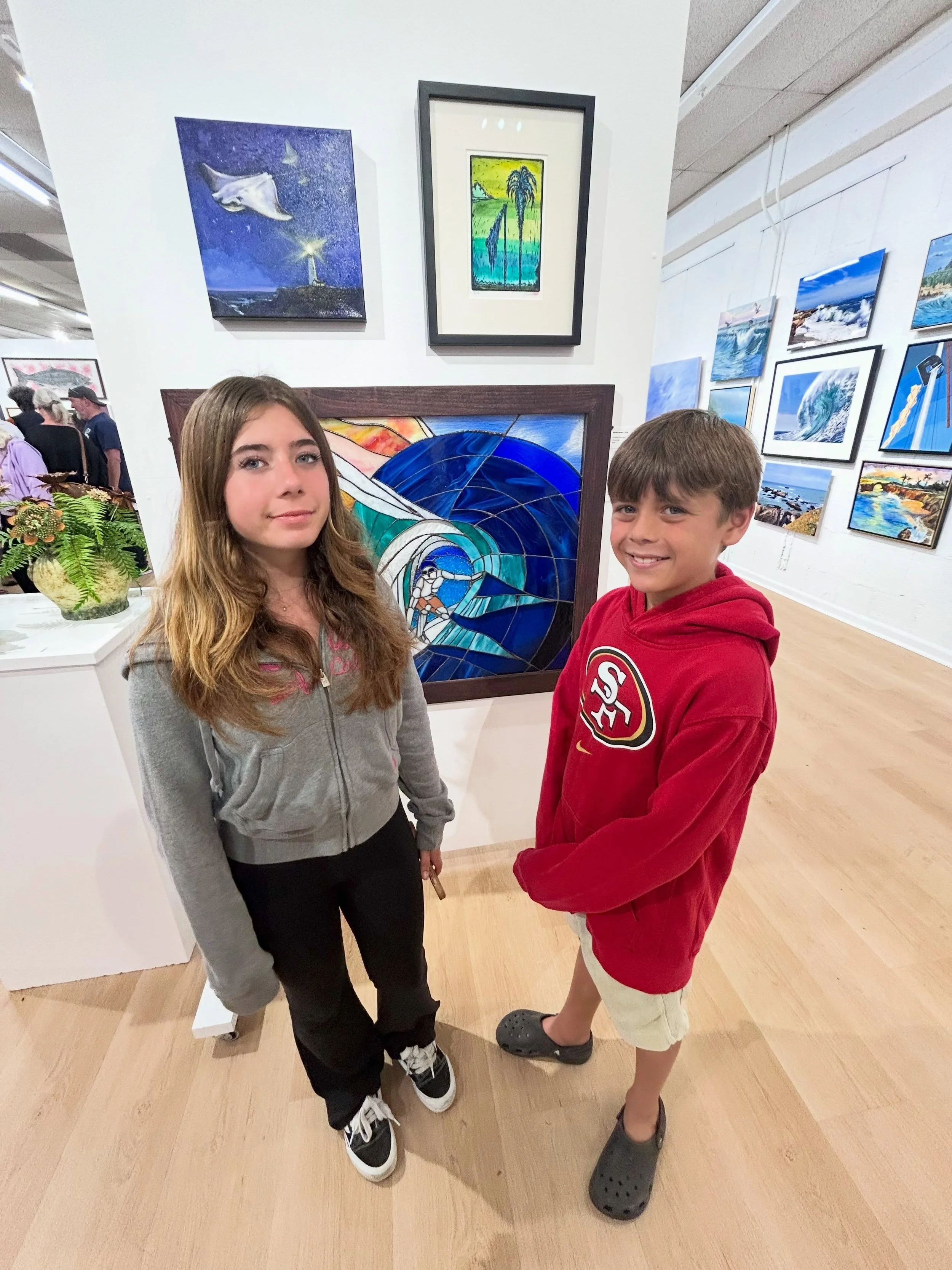 &lsquo;Twin Palms II,&rsquo; a hand colored linoleum monoprint, is now on view at M.K. Contemporary Art @mkcontemporary.art in downtown Santa Cruz as a preview for Santa Cruz County Open Studios Art Tour 2026. @artscouncilsc 
&bull;
Visit the studio 
