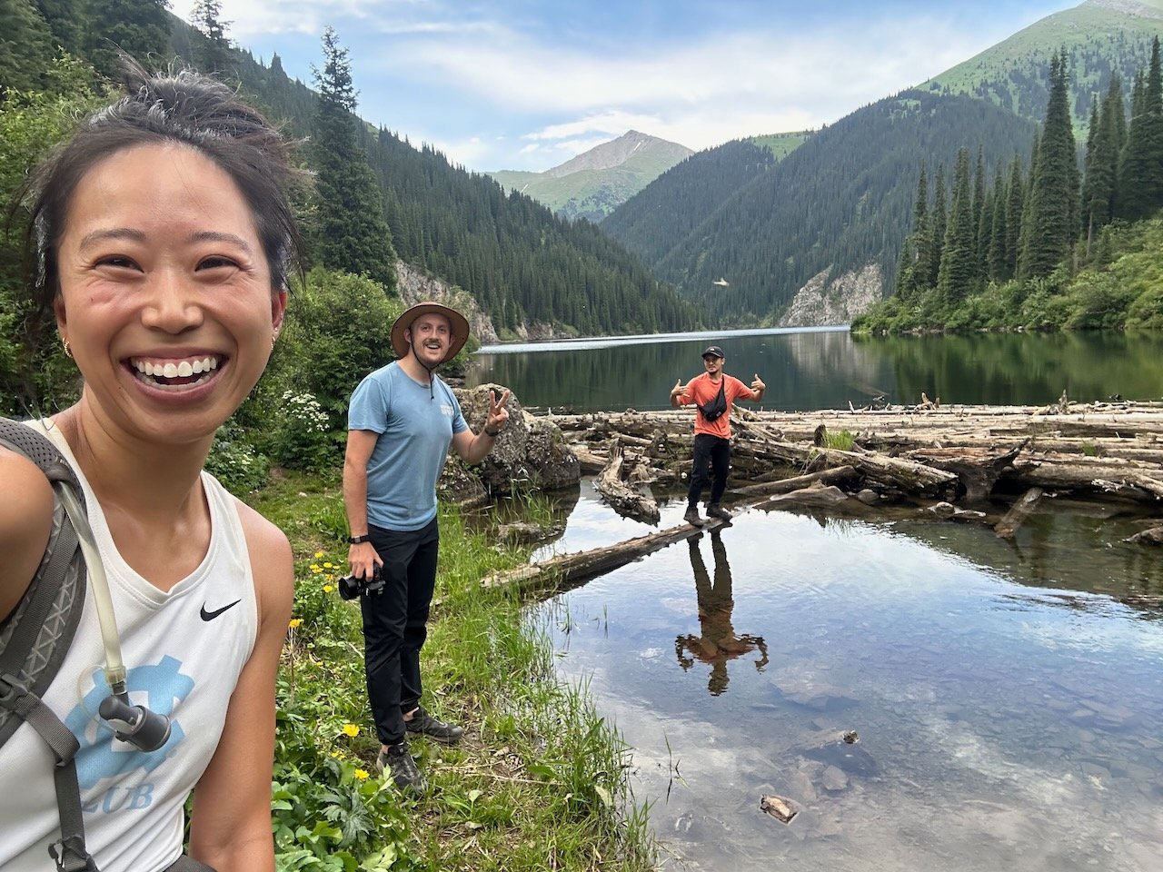 Documenting our fast-paced hike to Kolsai 2 with other members of our tour group.