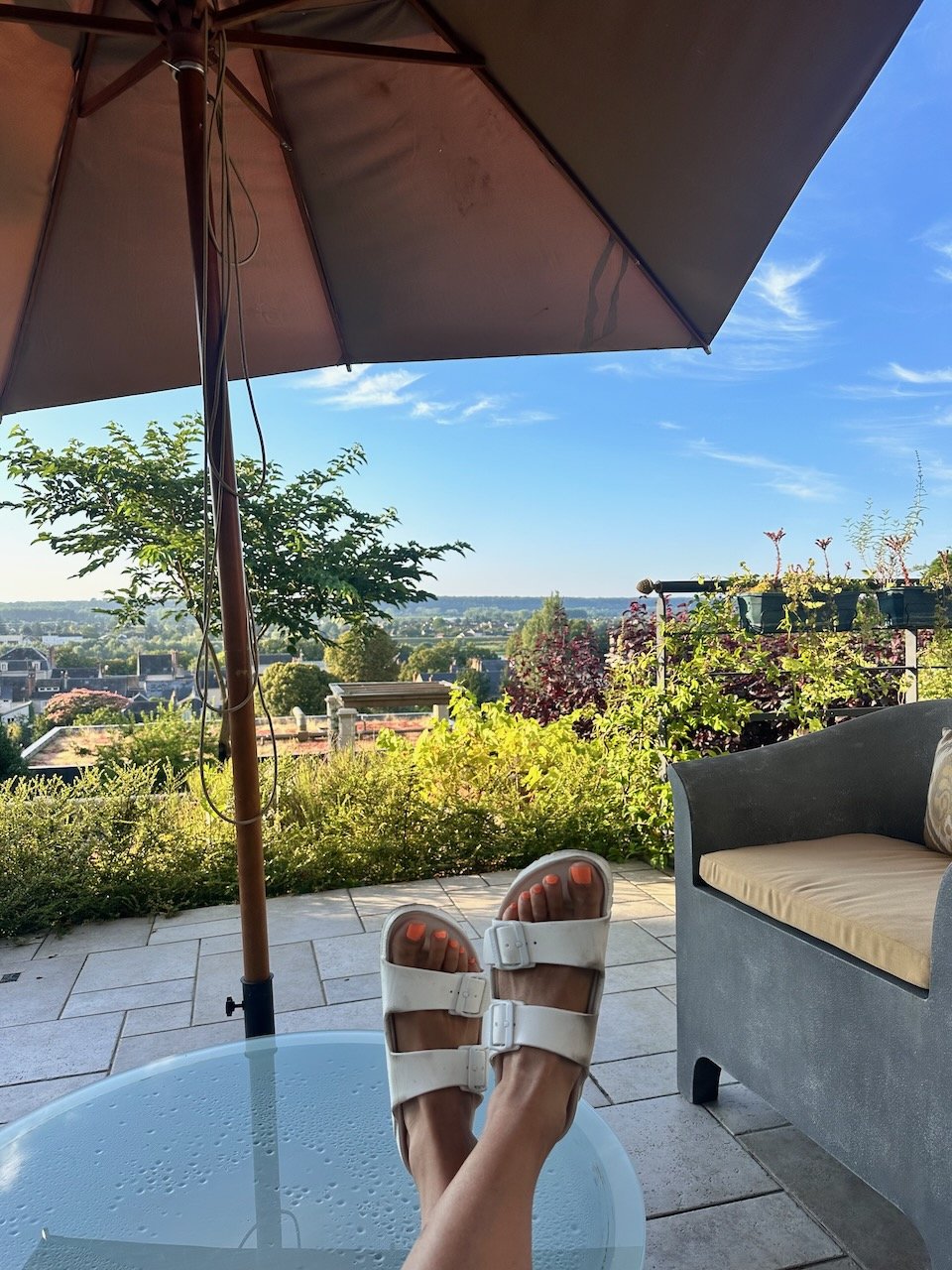 Relaxing in the backyard after a day at work