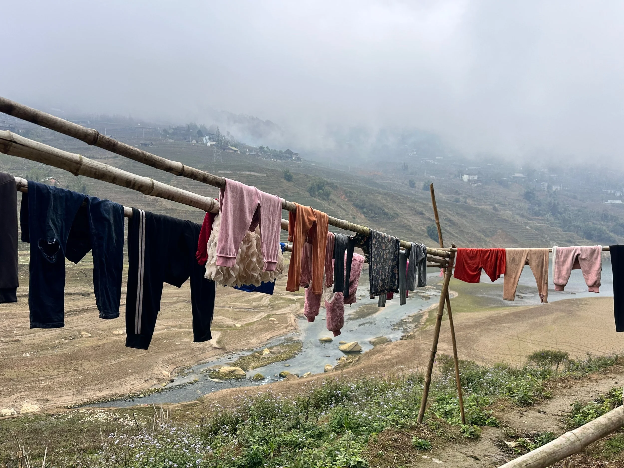 Laundry hanging out to dry despite the cloudy day
